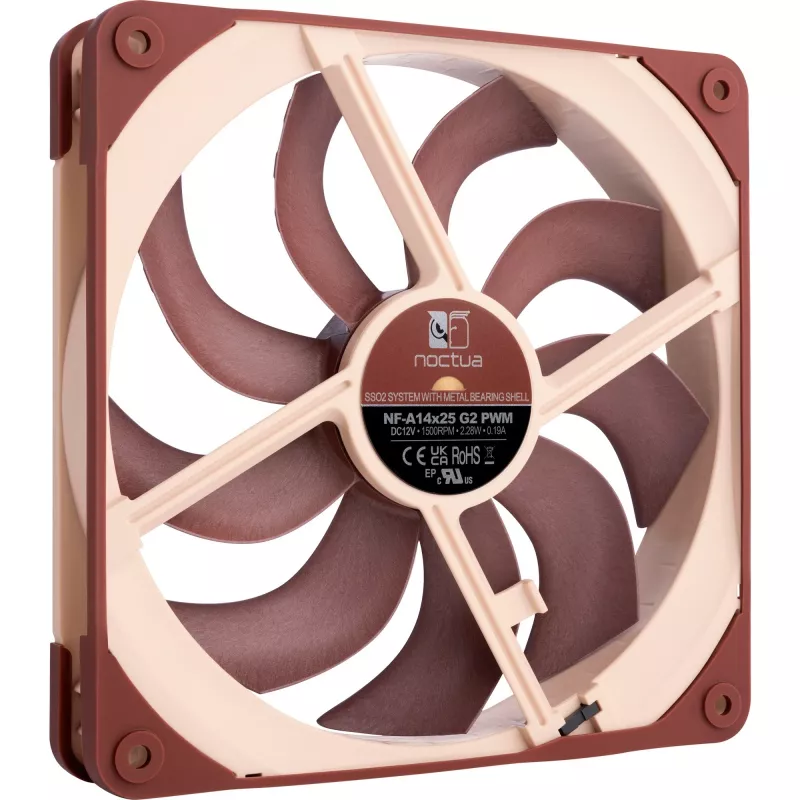 Ventiliatorius Noctua NF-A14x25 G2 PWM 140 mm 1500 aps./min. SSO2 guolis 4 kontaktų PWM smėlio spalvos