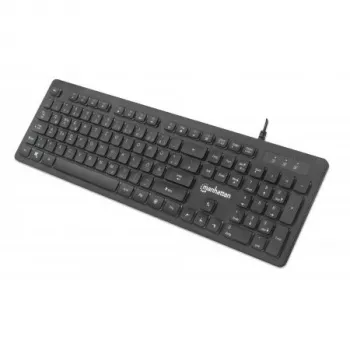 Manhattan Gaming USB klaviatūra, žemos jėgos klavišų leidimas, 12 daugialypės terpės klavišų, vaivorykštės LED apšvietimas, USB-A, juoda, mažmeninė pakuotė (vokiškas išdėstymas)