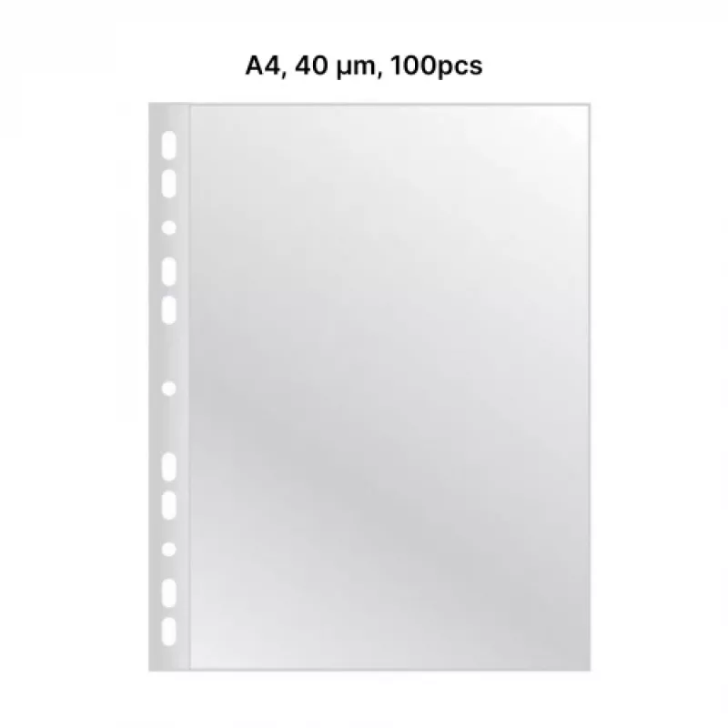AD Class PUNCHED POCKET Cristal Clear A4 40 mikronų, pakuotė 100 vnt.