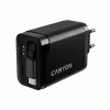 Įkroviklis CANYON OnCharge 65RC su integruotu USB-C laidu, 65W, 1x PD, 1x QC, ES kištukas, juodas