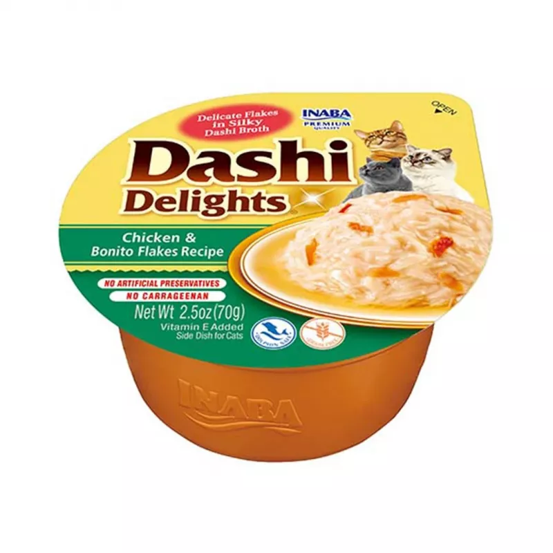 INABA Dashi Delights vištiena su bonito drožlėmis sultinyje - skanėstai katėms - 70g
