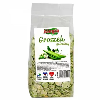 Smulkintų žirnių maisto papildas graužikams ir triušiams Alegia 300 g — kietas daržovių skonio skanėstas, be glitimo, sojos ir cukraus