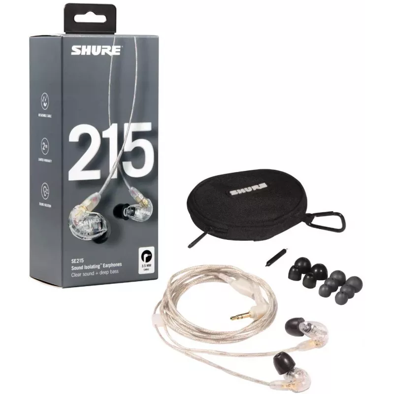 Shure SE215 Pro ausinės laidinės į ausis įdedamos scenai/studijai permatomos