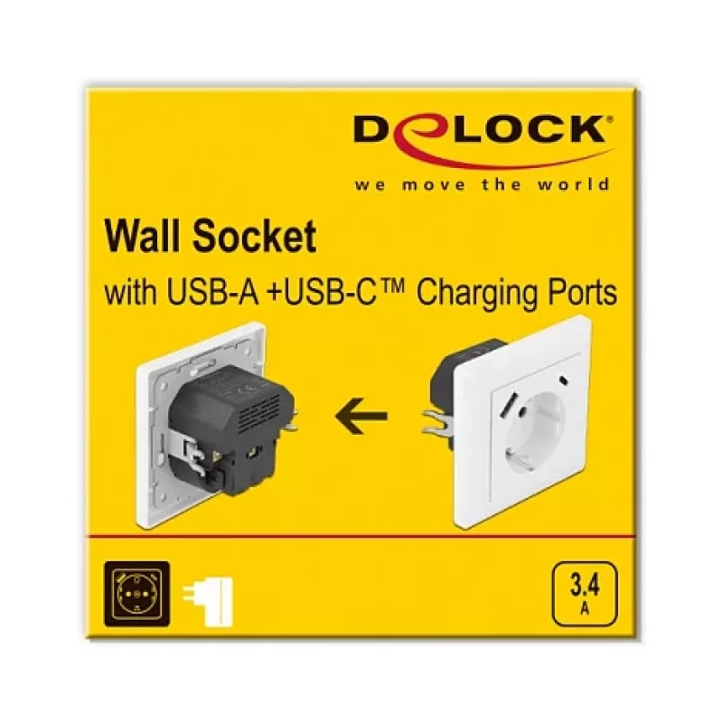DeLOCK 11489 Kištukinis lizdas CEE 7/3 + USB Baltas 250V 16A