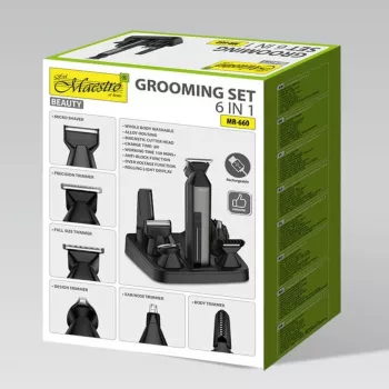 Plaukų kirpimo mašinėlių rinkinys Maestro MR-660 6-in-1 USB įkraunamas reguliuojamos geležtės