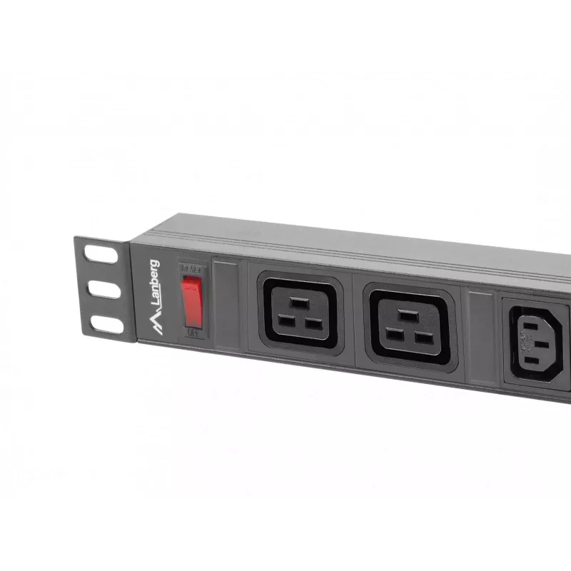 Stovo montavimo maitinimo paskirstymo blokas LANBERG PDU-02I1908I-0200-C20-BK — 1U, 10×C13, 16A, 2 m laidas, 19 colių