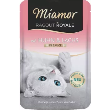 Šlapias kačių ėdalas Miamor Ragout Royale Vištiena ir Lašiša 100 g — be grūdų, be sojos, be glitimo