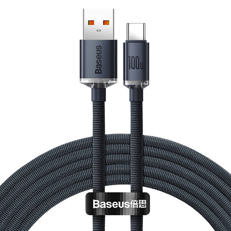 Baseus Crystal Shine laidas USB į USB-C, 100 W, 2 m (juodas)