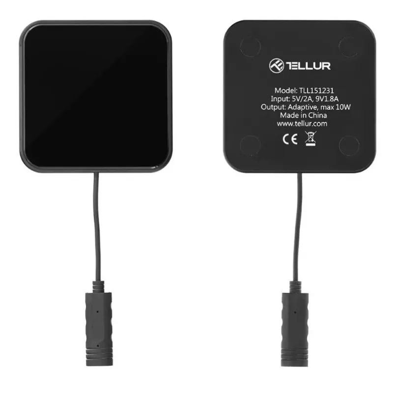 Belaidis įkrovimo kilimėlis Tellur WCP03 10W Qi sertifikuotas grūdintas stiklas, juodas