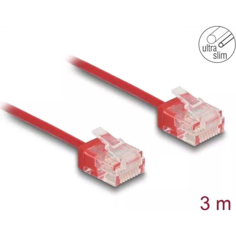 Tinklo kabelis DeLOCK RJ45 Cat.6 UTP itin plonas 3 m raudonas