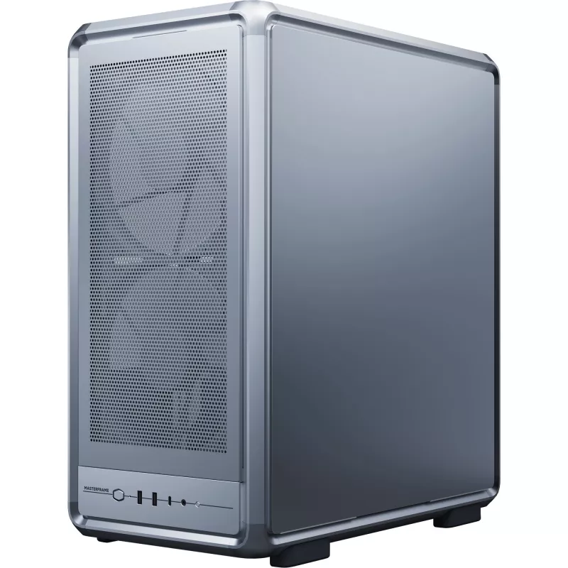 Kompiuterio Midi Tower korpusas Cooler Master MasterFrame 500 Mesh — juodas su permatomu šonu, palaiko ATX maitinimo bloką, 2x200 mm priekyje + 1x120 mm gale, 2,5 colio/3,5 colio diskų talpinimo vieta