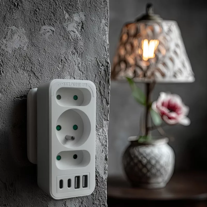 Maitinimo skirstytuvas MACLEAN MCE248 F/W — 3 kintamosios srovės lizdai (1×16A, 2×6A) + 4×USB (2×A, 2×C PD 20W), EU kištukas, baltas