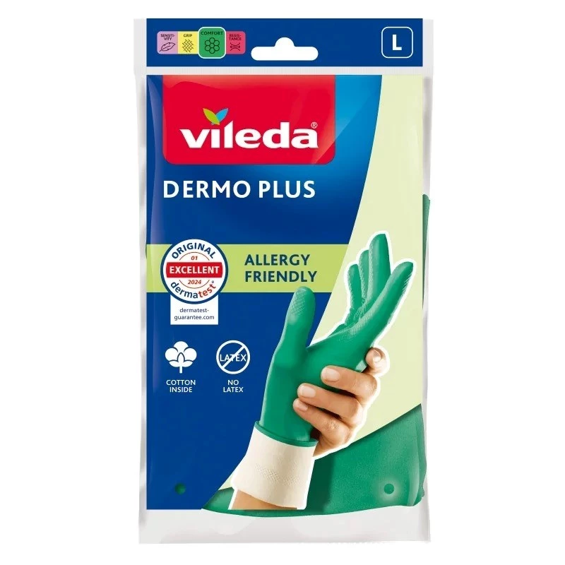 Vileda Dermo Plus ‘L’ pirštinės žaliai, medvilnė, nitrilas
