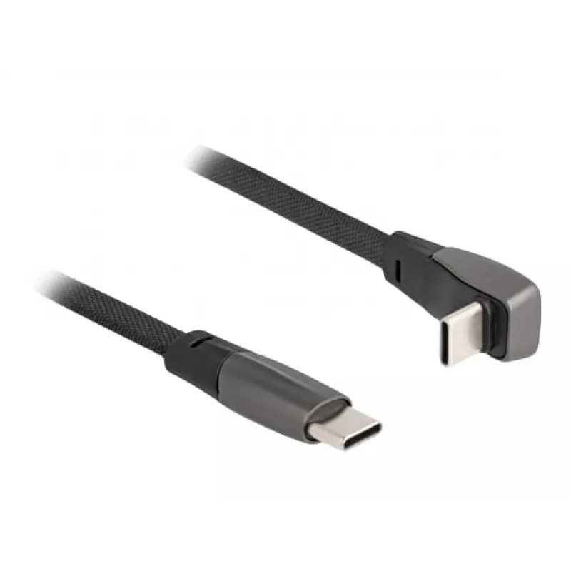 DeLOCK USB 2.0 plokščias juostinis laidas USB Type-C kištukas į USB Type-C kištuką, kampinis, PD 3.0, 60 W, 14 cm, juodas