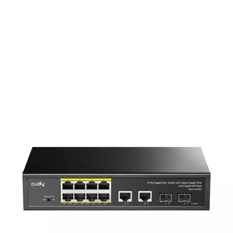 Cudy GS1010PS2 tinklo jungiklis Nevaldomas Gigabit Ethernet (10/100/1000) Maitinimas per Ethernet (PoE) Juoda