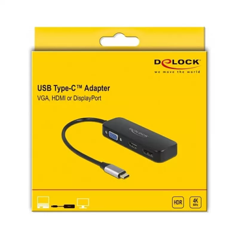 DeLOCK USB Type-C adapteris į VGA HDMI DisplayPort 4K 60 Hz