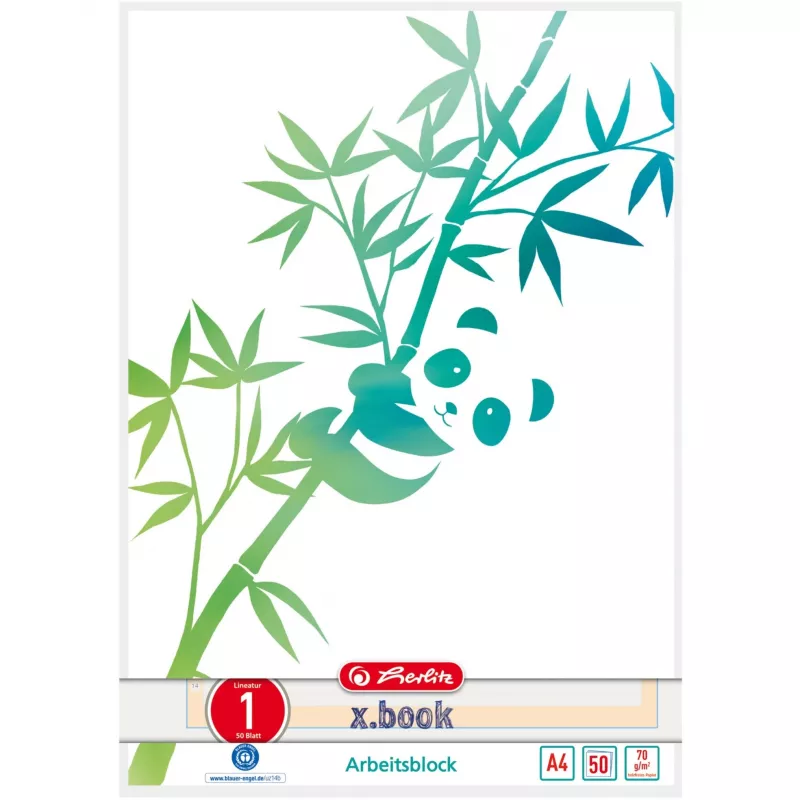 Užrašų bloknotas A4 GREENline 50 lapų, liniuotė 01 Motiv Panda, studentų bloknotas (liniuotas, A4)