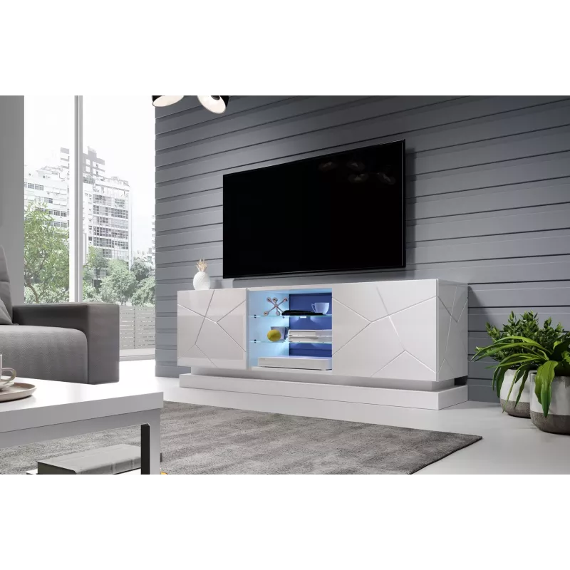 TV cabinet cama meble QIU 160 — MDF white gloss, 1600×420×570 mm