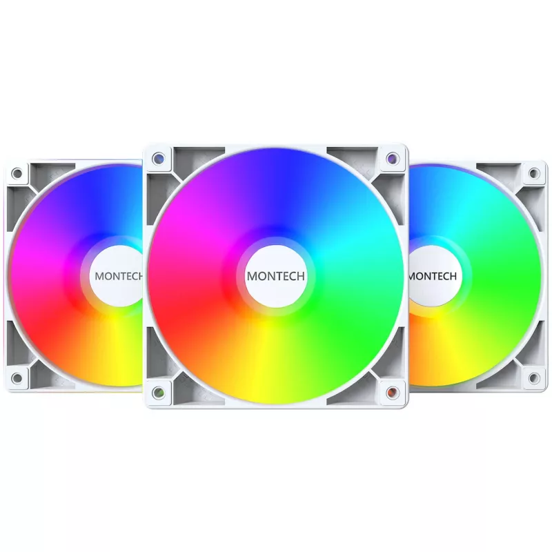 Ventiliatorių rinkinys korpusui Montech GF120 PWM ARGB 3-in-1 — 120 mm PWM ventiliatoriai su ARGB apšvietimu