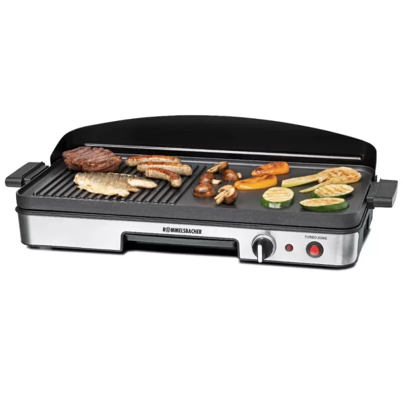 Elektrinis stalo grilis Rommelsbacher BBQ 2003 — 1900 W, 50×25 cm, briaunotas + Teppanyaki, reguliuojamas termostatas, sidabrinė/juoda