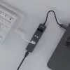 SAVIO USB-A šakotuvas su RJ-45 Gigabit Ethernet AK-57 — 3× USB-A + RJ-45, USB 3.2 Gen 1 Micro‑B prieglobos prievadas, 5 Gbit/s, 4 prievadai, pilkas