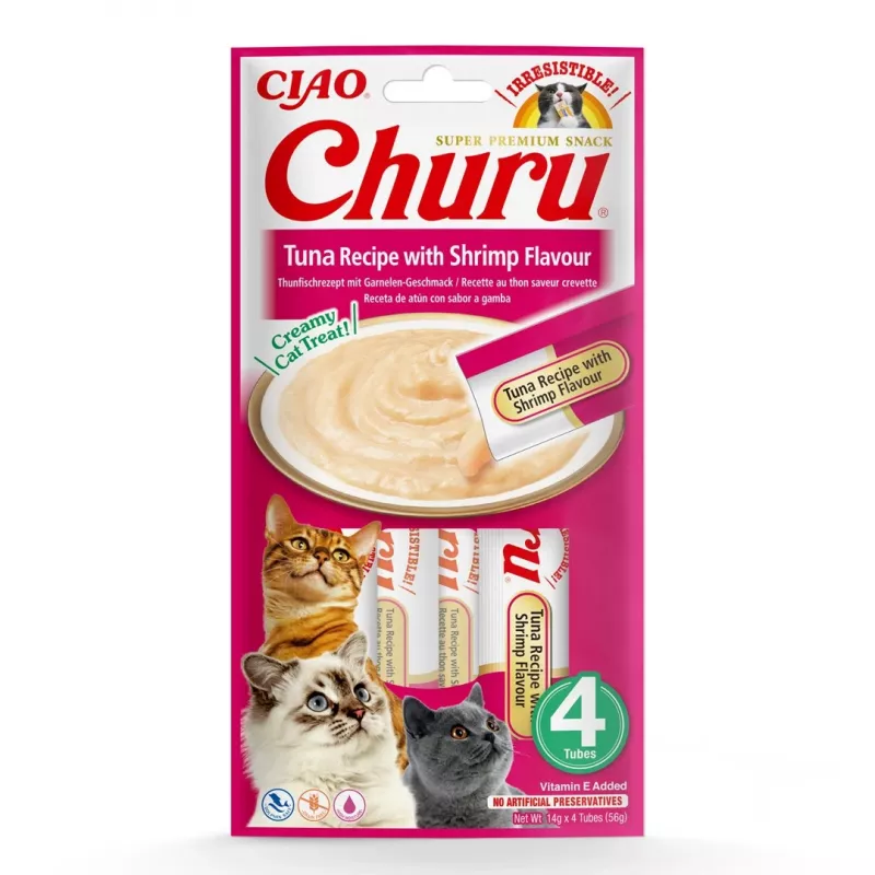 INABA Churu tunas su krevečių skoniu – kačių skanėstai – 4x14 g