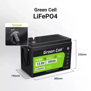 Greencell LiFePO4 baterija - 200Ah - 12.8V - 2560Wh L (CAV04S)