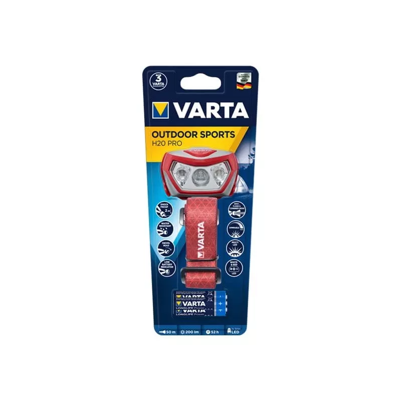 Ant galvos nešiojamas žibintuvėlis Varta Outdoor Sports H20 Pro Pilkai Raudonas