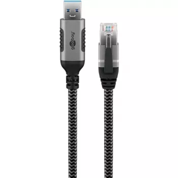 Ethernet kabelis USB-A 3.2 Gen1 kištukas > RJ-45 kištukas, LAN adapteris juoda/sidabrinė, 2 metrai, pintas tekstilinis apvalkalas