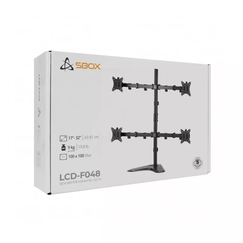 LCD laikiklis SBOX LCD-F048-2 17–32 colių ekranams, palaiko 4×9 kg, VESA 100×100