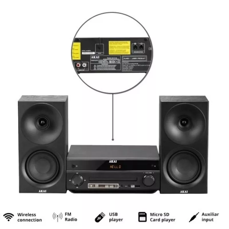 Garso sistema AKAI AM-301 BK muzikos centras — kompaktiškas namų garso įrenginys