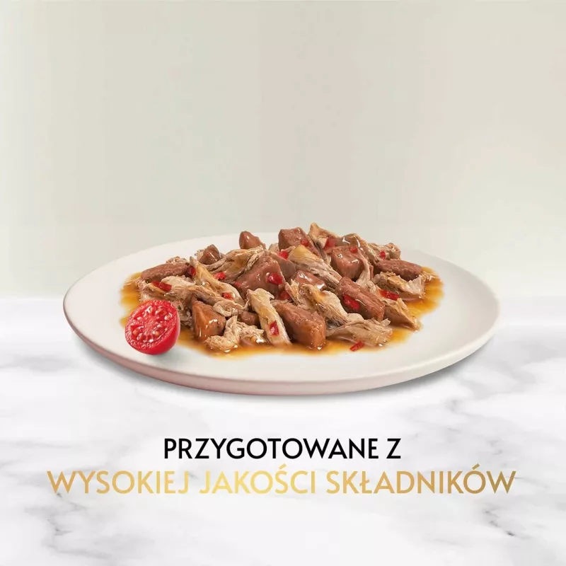 Šlapias kačių maistas Gourmet (Purina) Gold 85 g — suaugusioms katėms, jautiena ir vištiena