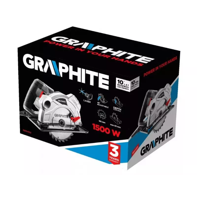 1500 W apskritas pjūklas Graphite 185 mm pjūklo diskas