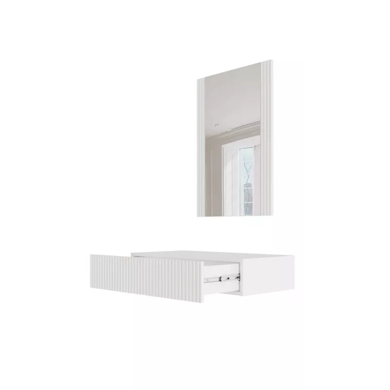 Tualetinis staliukas su veidrodžiu cama meble PAFOS 80×41,6×100 cm, baltas matinis, MDF rėmas, 1 stalčius