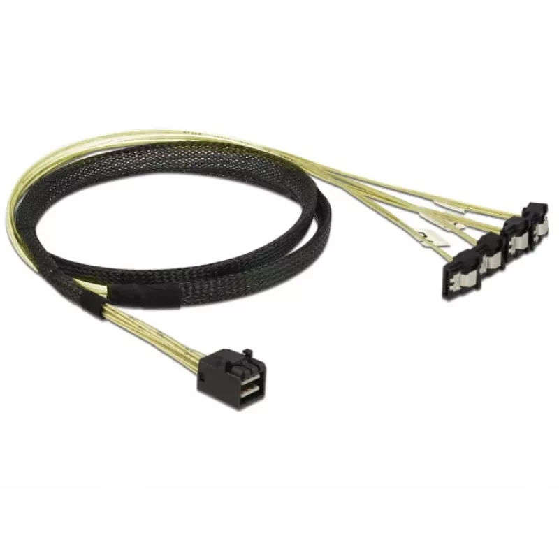 SCSI kabelis DeLOCK 85685 Juoda Geltona 1 m 1 x Mini SAS HD SFF-8643 4 x SATA 7 kontaktų