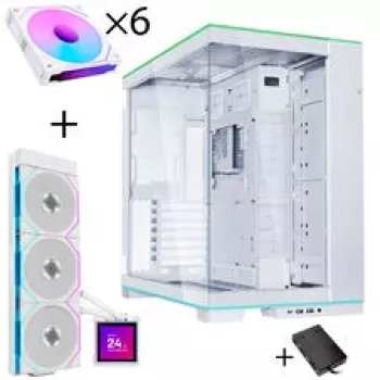 Lian Li O11 Dynamic EVO RGB PC korpuso rinkinys + HydroShift II LCD-S 360TL AiO + 6x UNI FAN SL-INF 120 Reverse Blade ventiliatorius - baltas