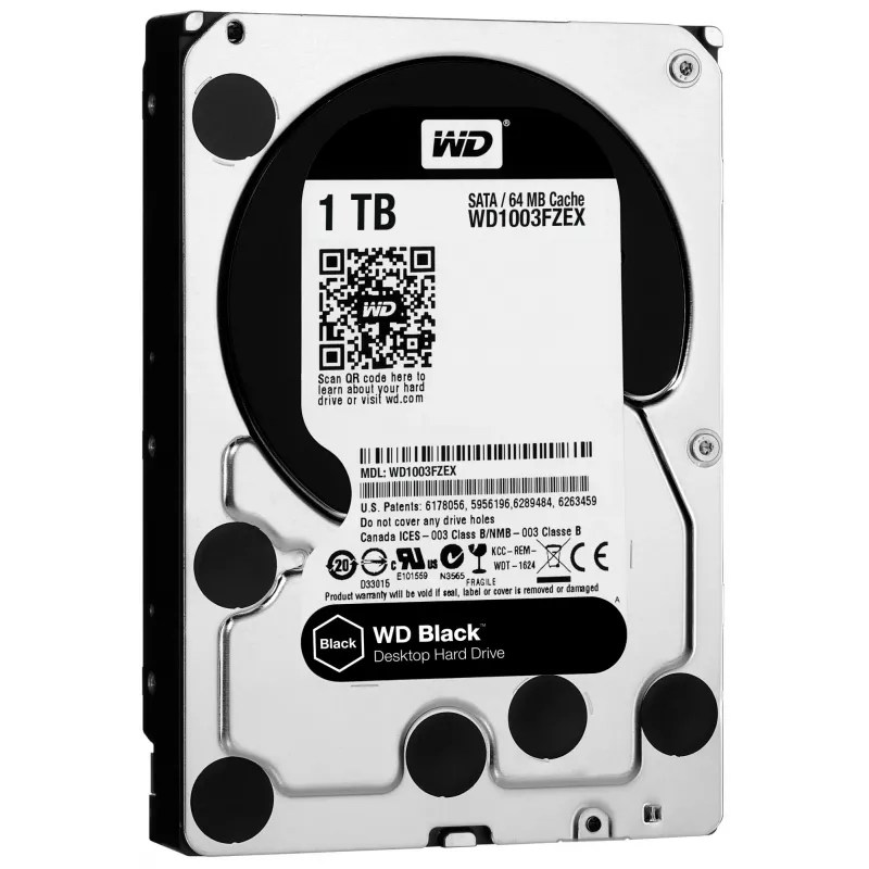 HDD | WESTERN DIGITAL | Juoda | 1 TB | SATA 3.0 | 64 MB | 7200 aps./min. | 3,5 | WD1003FZEX