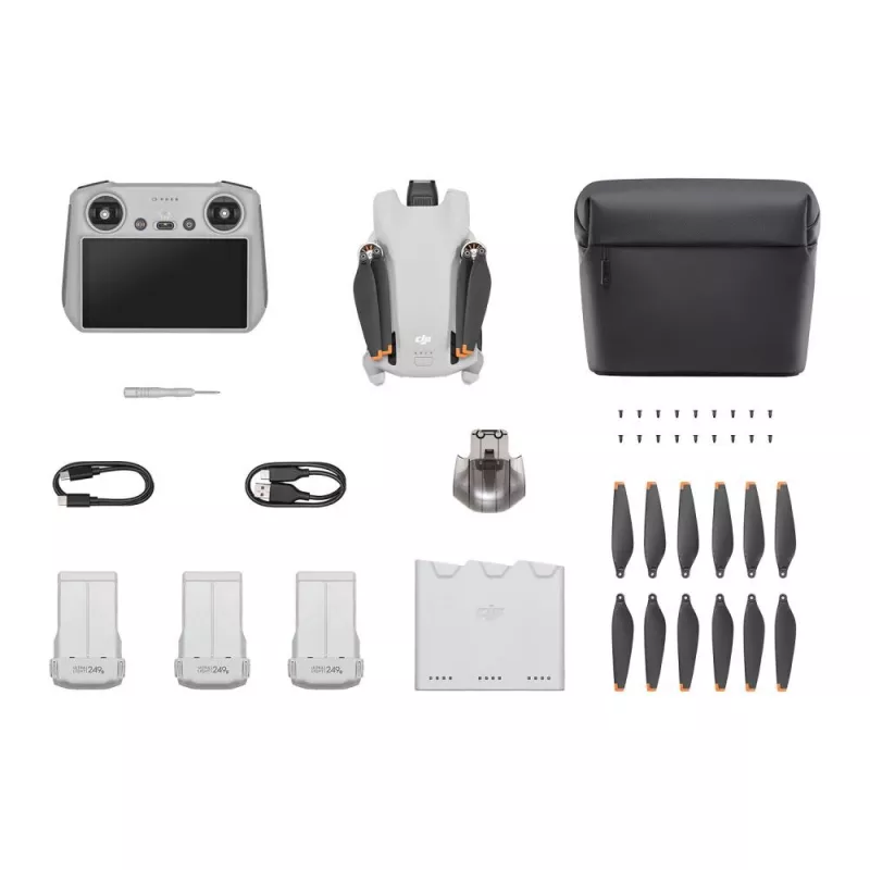 Quadcopter DJI Mini 3 Fly More Combo — 4 rotorių dronas, 12 MP 4K kamera, 10 000 m atstumas, 10,55 m/s maks. greitis, 2453 mAh baterija, 0,248 kg, pilka