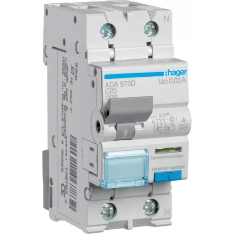 Hager RCBO jungiklis 1P+N 10kA C-25A 30mA ADA575D (ADA575D)