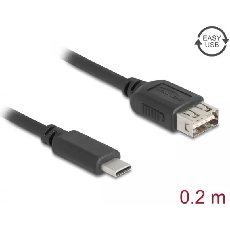 USB laidas DELOCK 81534 — USB C į USB A, USB 2.0, 0,2 m, juodas
