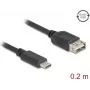 USB laidas DELOCK 81534 — USB C į USB A, USB 2.0, 0,2 m, juodas