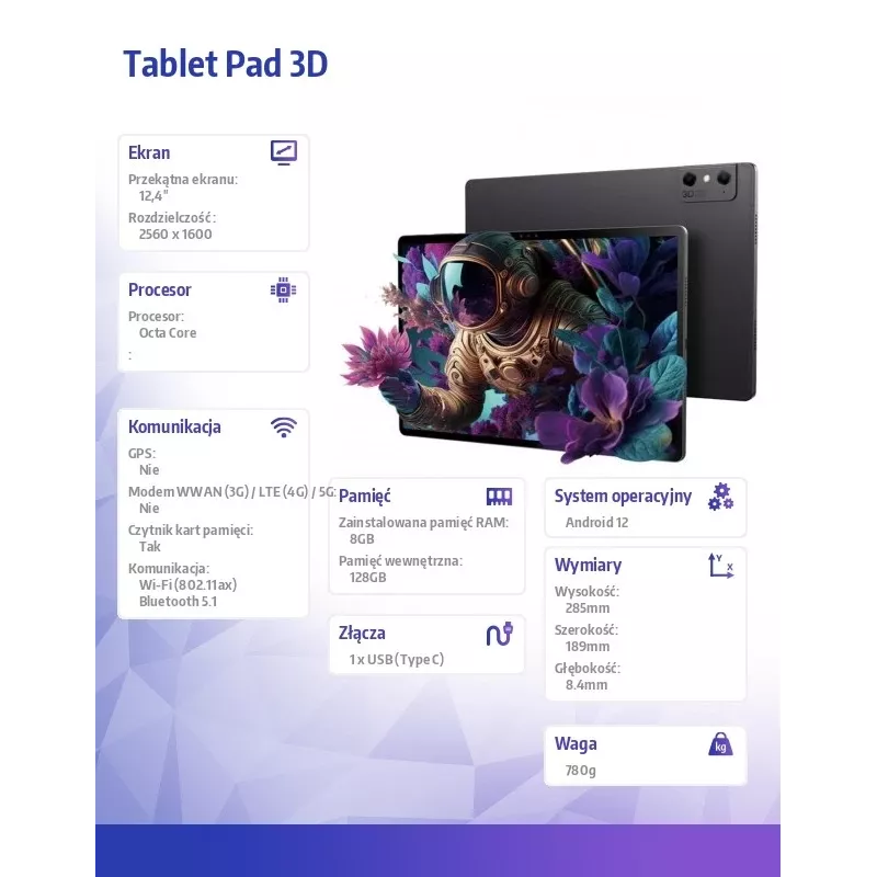 Planšetinis kompiuteris Nubia Pad 3D 12,4 col. Snapdragon 888 8 GB 128 GB Android