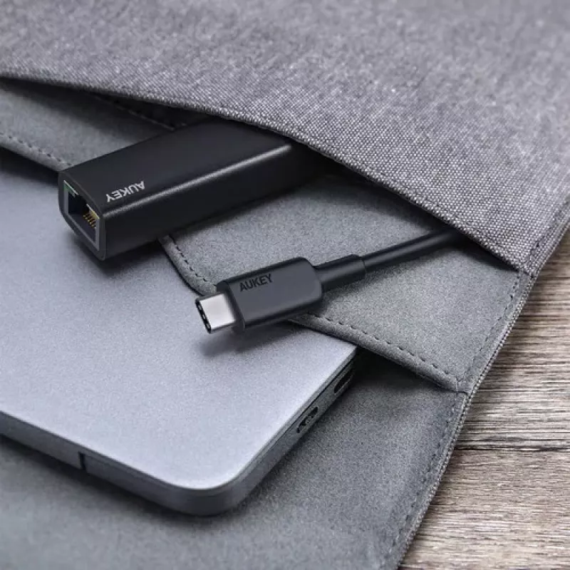 Ethernet adapteris Aukey CB-A30 USB‑C į Gigabit RJ45 10/100/1000 Mbps, USB 3.0, aliuminis, LED indikatoriai