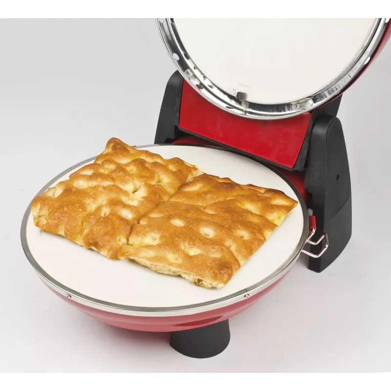 Picų keptuvas G3FERRARI G10032 — 1200W, akmens kepimo paviršius, maks. 400°C, 31 cm pica, mechaninis laikmatis, raudona
