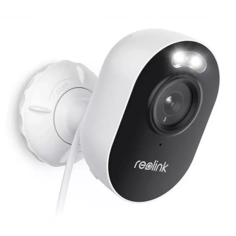 IP apsaugos kamera Reolink Lumus E450 — 8MP (3840×2160), Wi‑Fi, integruotas prožektorius, PoE parinktis, 2,8 mm objektyvas, microSD iki 512 GB, IP65