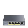 Tinklo komutatorius Cudy GS1005P — 5 prievadų Gigabit Ethernet su 4 PoE prievadais, 60W bendra galia, metalinis korpusas, montuojamas į stovą