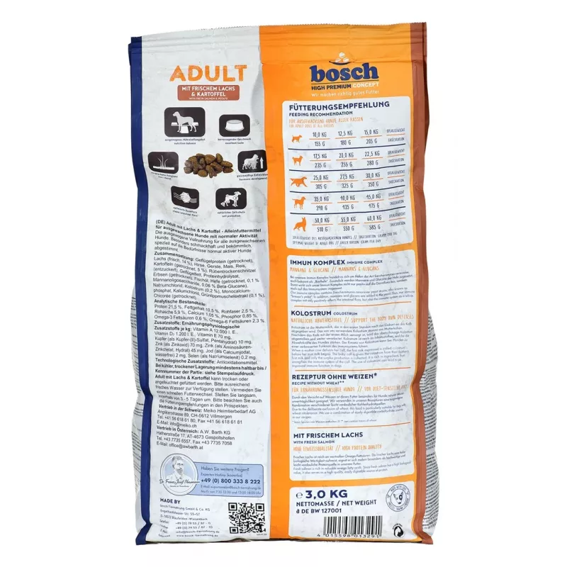 BOSCH Adult Salmon & Potato – sausas šunų ėdalas – 3kg