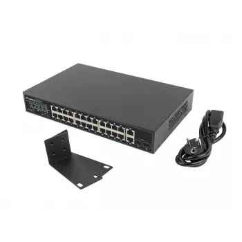 Nevaldomas LANBERG komutatorius RSGE-24P-2GE-2S-360 su 24 RJ-45 Ethernet prievadais
