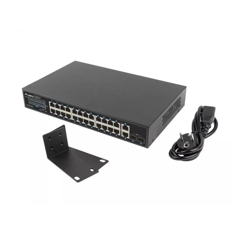 Nevaldomas LANBERG komutatorius RSGE-24P-2GE-2S-360 su 24 RJ-45 Ethernet prievadais