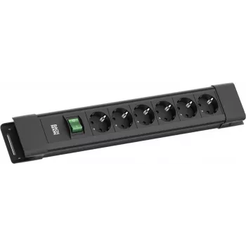 Maitinimo lizdas Bachmann CONNECTUS su 6× CEE7/3 lizdais, 1× jungikliu, 2,0 m kabeliu, CEE7/7 kištuku, juodas